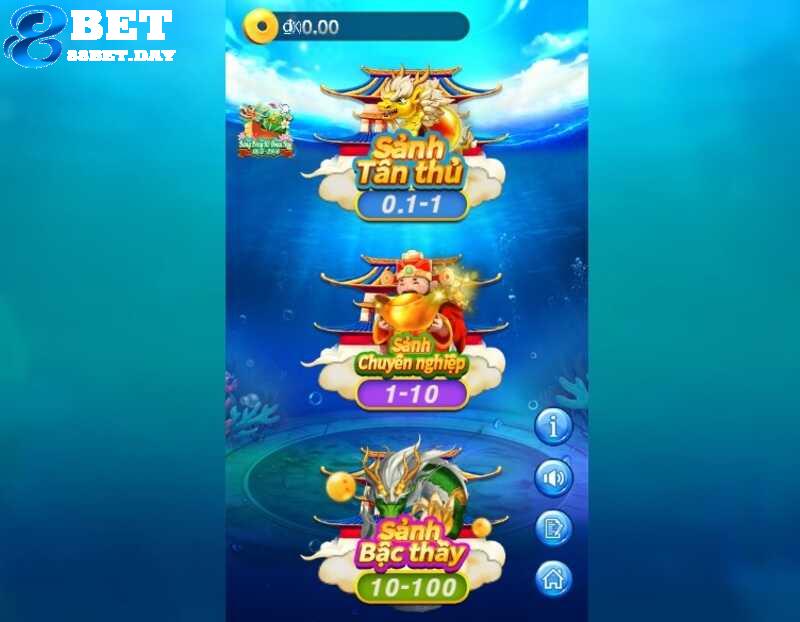 Bắn cá OneShot Fishing tại 88bet càng chơi càng ghiền 7 Anh em có thể lựa chọn phòng chơi đa dạng mức cược trong OneShot Fishing