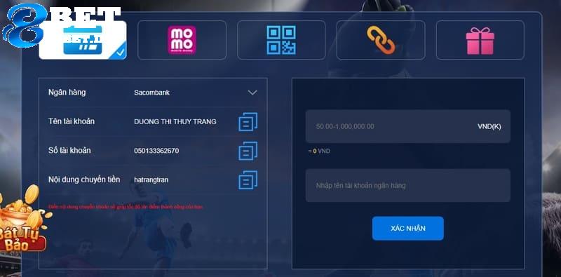 Xóc đĩa 88bet chinh phục người chơi với cửa cược hấp dẫn 8 Nạp tiền vào tài khoản để tiếp cận trò chơi